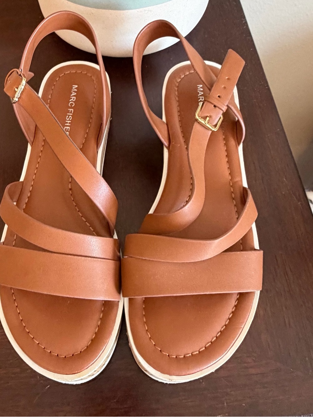 Marc Fisher Tan Leather Crisscross Slingback Sandals